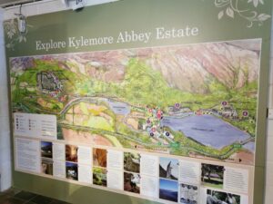 An information board about Kylemore Abbey and the grounds it sits in