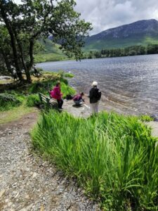 Dionee and the girls near the boathouse at Kylemore Abbey