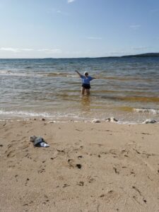 Dionee checking out the water at Mannin Bay Blueway