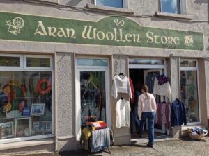 Entering Aran Woollen shop in Clifden