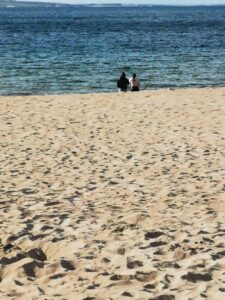 Francesca and Matilda on the waters edge at Dugort, Achill Island
