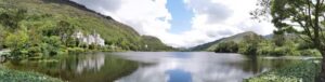 Panorama of Kylemore Abbey and Pollacapall Lough