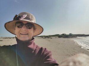 Teresa on the beach at Mannin Bay Blueway