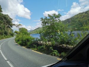 The beautiful road along the Lough edge after leaving Kylemore Abbey