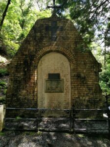 The bricked up front door view of the mausoleum at Kylemore Abbey
