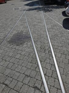 The preserved railway lines in the upgraded shopping area