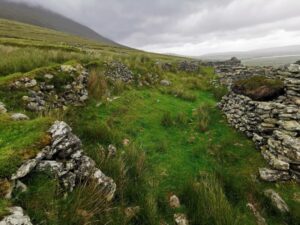 A rock fence behind the houses of the Deserted Village, Achill Island