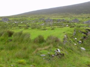A view towards the deserted village and ancient fences on Achill Island Ireland