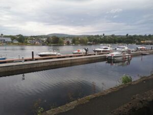 Boats on the Shannon River at Killaloe with Ballina in the background