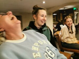 Dionee, Francesca and Matilda having a laugh in the Pipers Inn near Killaloe