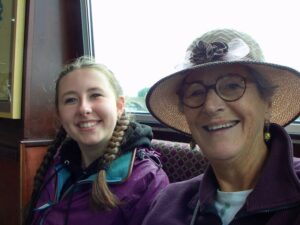 Francesca and Teresa on the boat, cruising on Lough Derg, Killaloe