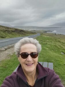 Sitting on the bench on the steep windy hillside above Keel, Achill Island