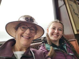 Teresa and Francesca on the boat on Lough Derg, Killaloe