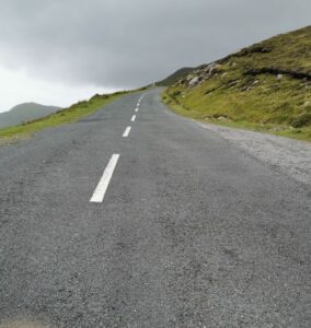 The steep road up the hill towards Keem Beach