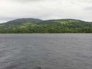 Towards the hills where the Killaloe Camping Ground and Pipers Inn from the boat on Lough Derg