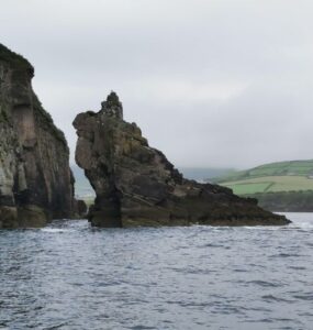 A rock in Dingle Bay with the remnants of the platform that held a lighthouse light before the new lighthouse was built