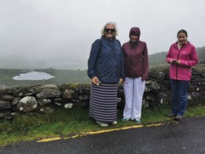 Dionee, Francesca and Matilda above the valley with the Corrie lakes