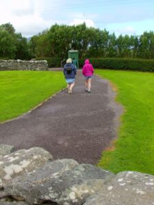 Francesca, Dionee and Matilda walking away from the Gallarus Oratory