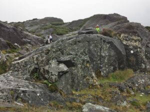 The track up the rocks to the lake, Lough Doon at Conor Pass waterfall