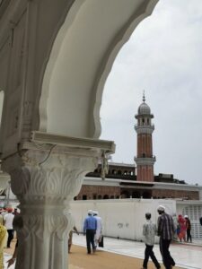 One of the towers on the Ramgarhia Bunga at Sri Harmandir Sahib Golden Temple complex through the archways
