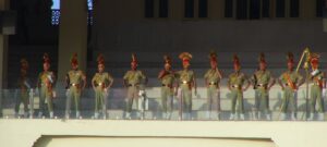 Soldiers preparing for the ceremony at the border