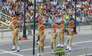 Soldiers showing strength at the border ceremony