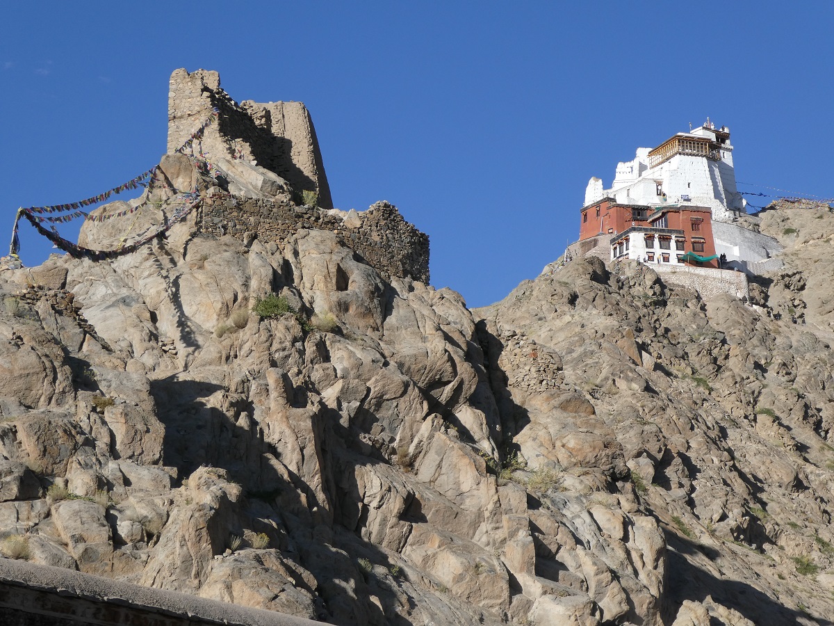 Ancient and Old Palace Monastery atop rocky peaks near Leh