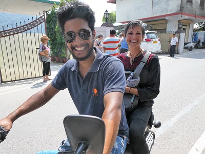 Kartik and Shoba getting around Rishikesh on a motor bike