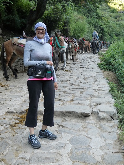 Shoba at the beginning of the trek to Gangaria base camp to the VOF. Phyllis and Shona on horses up ahead