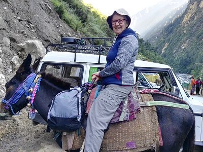 Shona ready on her horse - to go up the trail to the Valley of Flowers, Himalayan India