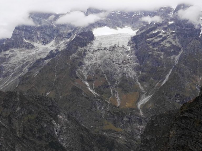 Glaciers in the valley of flowers as seen at eye level from Hemkund, Himalayan India