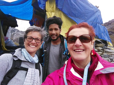 Kartik, at back, Shoba and myself at Hemkund, Himalyan India