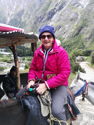 On my horse at the pay station entrance to the track at Hemkund. Himalayan India