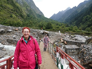 On the bridge - under repair on the track to Gangaria and VOF, Himalayan India