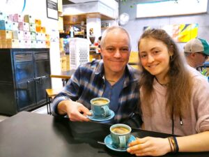 Andy and Kaya at one of the local coffee shops we frequented in our local area of Hauz Khas