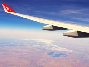 Australia's vast outback interior salt lakes from the seat of a Qantas flight