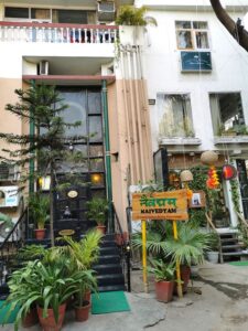 Hauz Khas Back Street with the Tea House to the right (upstairs)