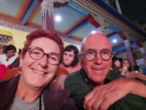 Manfred and myself sitting on the steps of the KIBI gompa about to watch a film preimiere