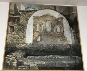 A piece of art depicting the Roman Ruins in the Tabula Calda Restaurant, Mérida