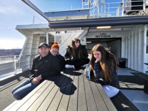 Marcus, Dionee, Matilda & Francesca on the cruise up the fjord