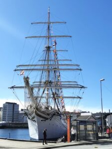 Up close to the One Ocean vessel Bryggen Wharf Bergen