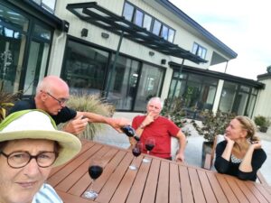 Celebrating our trip at our air BnB in Rosneath near Port Chalmers