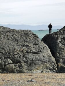 Climbing on the rocks at Howell's Point Reserve