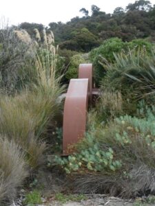 The Anchorstone chain sculpture disappears into the NZ native bush on the Rakiura Track