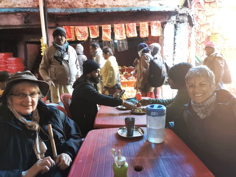 Alice on the left & Shoba on the right at the shop for tea and pakoras