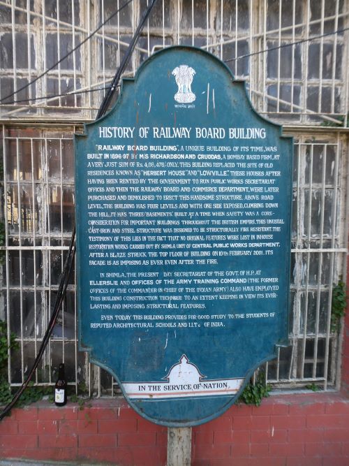 An information board about the historical Railway Board Building in Shimla