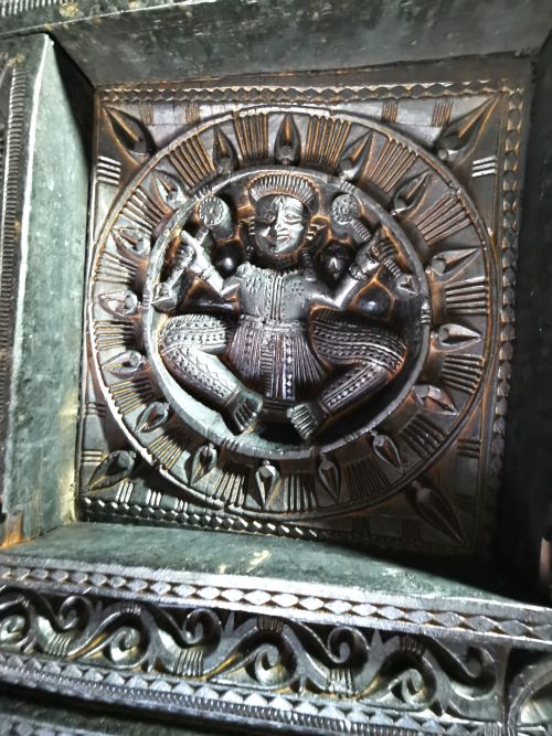 Another of the carvings on the ceiling of the small Shiva Temple Hatkoti