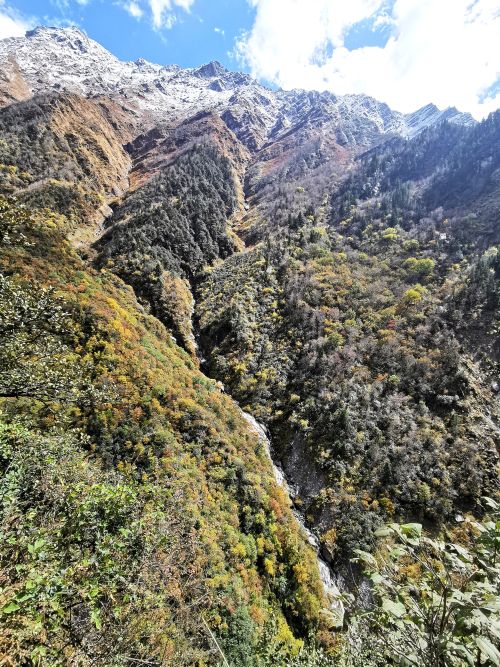 Fresh snow on the mountains around Yamunotri