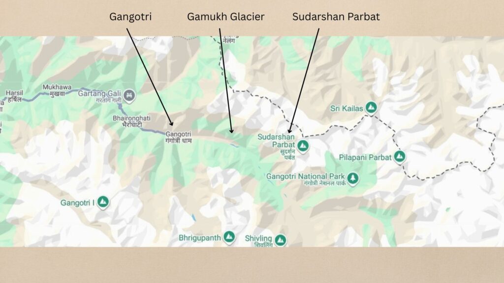 Gangotri Gaumkh Glacier and Sudarshan Parbat map