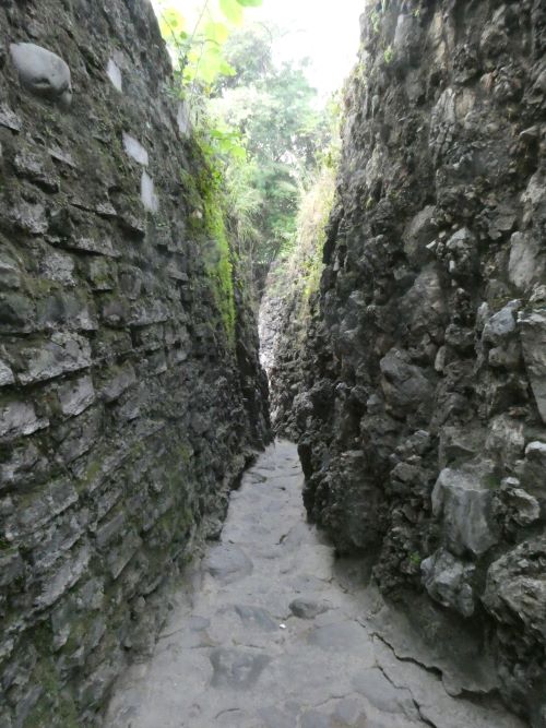One of the Labarynth of narrow passages at the Rock Garden Chandigarh